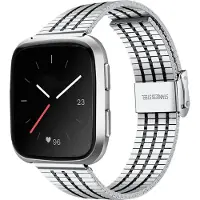 Strap-it Stalen Smartwatch bandje - Geschikt voor Fitbit Versa / Versa 2 roestvrij stalen bandje - zilver/zwart - Horlogeband / Polsband / Armband