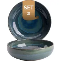 Palmer - Miami - Schaal - Kom - 2 stuks - 51 cl - ø 16 cm - Groen/Turquoise - Stoneware - Bordenset