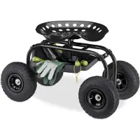 Relaxdays Verrijdbare tuinstoel, geschikt voor tuin en werkplaats, draagvermogen 150 kg, in hoogte verstelbaar (48-56 cm), zwarte kleur, met 4 wielen