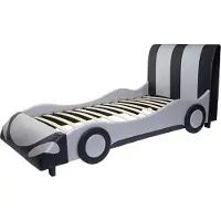 Mendler Bed -E14, auto Jongensbed Jeugdbed, lattenbodem Kunstleer Hout 190x100cm ~ zwart-zilver