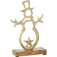 J-Line Sneeuwman ster op voet aluminium/hout goud small