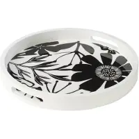 J-Line Dienblad rond met handvaten bloemen mangohout zwart/wit