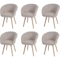 Mendler Set van 6 eetkamerstoelen Malmö T633, stoel keukenstoel, retro jaren 50 design ~ textiel, crème/grijs