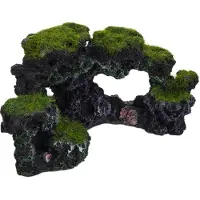 Relaxdays aquarium decoratie rots - natuurlijk - schuilplek - grot - aquarium versiering - 8,5 x 17 cm - zwart-groen