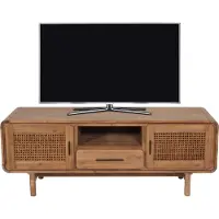 Mendler TV-rek -M47, TV-tafel lowboard ladekast, opbergvakken lade, rotan acacia massief hout gebeitst 160cm 32kg