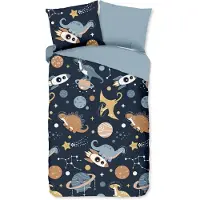 Pure Kinder Dekbedovertrek Microvezel Spacedino - blue 140x200/220cm