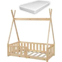 En.casa Kinderbed Helsingborg Tipi met uitvalbeveiliging en matras 70x140 cm houtkleurig