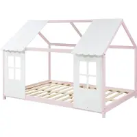 En.casa Kinderbed Tostedt huisbed grenen roze en wit 120x200 cm []