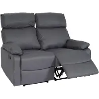 Mendler 2-zits bioscoopfauteuil -L93, relaxfauteuil TV-fauteuil bank, verstelbare armleuning Nosag-vering stof/textiel ~ donkergrijs