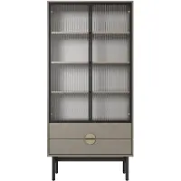 Selsey Vitrinekast Stoon | Design spaanplaat grijs 85x179x41 cm vitrinekasten | NADUVI
