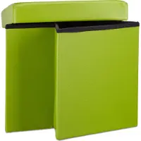 Relaxdays Kleine poef vierkant - Kruk kunstleer - Zwart wit bruin - 38x38x38 - Opslag 40 L groen