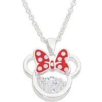 Noname Minnie Silver Plated Brass with Red enamel Bow April Birthstone Floating Stone Necklace