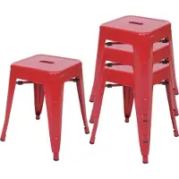 MCW Set van 4 krukken -A73, metalen kruk zitkruk, metalen industrieel ontwerp stapelbaar ~ rood