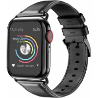 Strap-it Luxe leren band - Geschikt voor Apple Watch bandje - Series 1/2/3/4/5/6/7/8/9/SE/ - Zwart - bandje echt leer met gespsluiting - Lederen iWatch bandje voor maat: 38 / 40 / 41 / 42mm