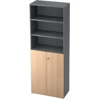 Hammerbacher TOPAS LINE stellingkast, 3 OH legbord/3 OH deuren, grafiet/eiken