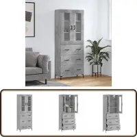 vidaXL Hoge Kast - Hoge Kasten - Dressoir - Buffetkast - Hoge kast 69,5x34x180 cm bewerkt hout betongrijs
