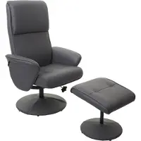 Mendler Relaxfauteuil Helsinki, TV relaxfauteuil TV fauteuil met kruk ~ kunstleer, mat grijs