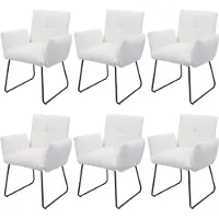 Mendler Set van 6 eetkamerstoelen -K34, keukenstoel, gestoffeerde stoel met armleuningen, bouclé-stof/textiel, metaal, MVG ~ wit