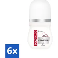 Borotalco - Deodorant Roller - Pure - Clean Freshness - 0% Aluminium Salts - 50 ml - Voordeelverpakking - 6 stuks
