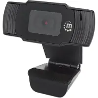 Manhattan USB Webcam. Two Megapixels (Clearance Pricing). 1080p Full HD. USB-A Integrated Microphone. Adjustable Clip Base. 30 frames per second. Black. Three Year Warranty. Box
