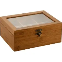 Kesper Theedoos - 6-vaks - bruin - bamboe hout - 21 x 16 x 9 cm - theekist - kunststof kijkvenster