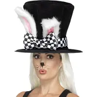 Smiffys - Tea Party March Hare Kostuum Hoed - Zwart/Wit