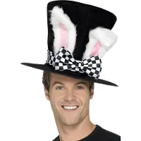 Smiffys - Tea Party March Hare Kostuum Hoed - Zwart/Wit