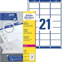 Avery Zweckform UltraGrip Adresetiketten L7160-100 Klevend A4 Wit 6,35 x 3,81 cm 100 Vellen à 21 Etiketten