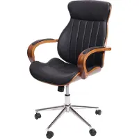 MCW Bureaustoel -H39, bureaustoel bureaustoel directiestoel, gebogen hout walnoot look kunstleer MVG-gecertificeerd ~ zwart