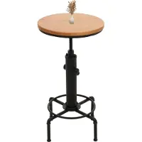 MCW Bartafel -N23, countertafel bistrotafel in hoogte verstelbaar draaibaar voetensteun industrieel ijzer massief hout Ø 50cm ~ natuur