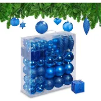 Relaxdays kerstballen - set van 110 - plastic - onbreekbaar - blauw