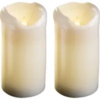 Novaliv Set van 2 grote LED-pilaarkaarsen - echte waskaars met bewegende, flikkerende vlam - timerfunctie voor 6 uur warm wit licht 7,5 cm diameter 15 cm hoogte - 2 AA-batterijen vereist