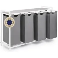 Blumtal Wasmand met 4 vakken - Wasmand met betonlook plank - Metalen frame - Wasmand met poten - Wit en grijs