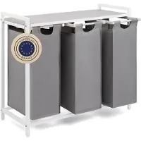 Blumtal Wasmand met 3 vakken - Wasmand met betonlook plank - Metalen frame - Wasmand met poten - Wit en grijs