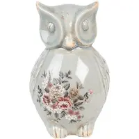 Clayre & Eef Decoratie Beeld Uil 13x12x22 cm Grijs Keramiek