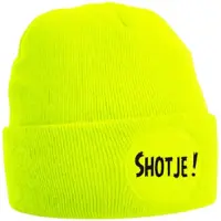 Beechfield Muts met tekst Shotje *Neon geel