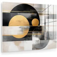 MuchoWow Glasschilderij 160x120 cm - Schilderij acrylglas - Abstract - Goud - Zilver - Vormen - Aesthetic - Modern - Foto op glas - Muurdecoratie woonkamer - Wanddecoratie slaapkamer - Schilderijen