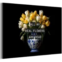 MuchoWow Aluminium schilderij 30x20 cm - Wanddecoratie metaal - Quotes - Bloem - Tulp - Geel - Metalen muurdecoratie woonkamer - Decoratie industrieel - Foto op dibond - Industriële accessoires slaapkamer