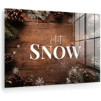MuchoWow Glasschilderij 180x120 cm - Schilderij acrylglas - Sneeuw - Houtlook - Quote - Let it snow - Foto op glas - Muurdecoratie woonkamer - Wanddecoratie slaapkamer - Schilderijen