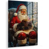 MuchoWow Glasschilderij 120x160 cm - Schilderij acrylglas - Kerstman - Kerst - Winter - Kerstboom - Foto op glas - Muurdecoratie woonkamer - Wanddecoratie slaapkamer - Schilderijen