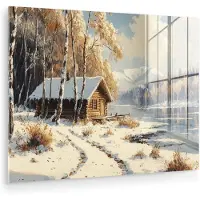 MuchoWow Glasschilderij 160x120 cm - Schilderij acrylglas - Winter - Sneeuw - Huis - Natuur - Foto op glas - Muurdecoratie woonkamer - Wanddecoratie slaapkamer - Schilderijen