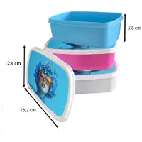 MuchoWow Broodtrommel Wit - Lunchbox Vrouw - Bloem - Blauw - Modern - Bril - Portret - Brooddoos 18x12x6 cm - Brood lunch box - Broodtrommels voor kinderen en volwassenen