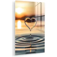 MuchoWow Glasschilderij 120x180 cm - Schilderij acrylglas - Hart - Water - Zonsondergang - Natuur - Zen - Foto op glas - Muurdecoratie woonkamer - Wanddecoratie slaapkamer - Schilderijen