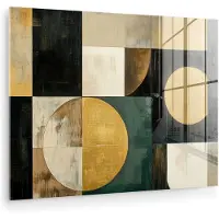 MuchoWow Glasschilderij 160x120 cm - Schilderij acrylglas - Abstract - Goud - Brons - Vormen - Geometrisch - Foto op glas - Muurdecoratie woonkamer - Wanddecoratie slaapkamer - Schilderijen