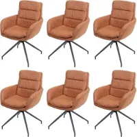 MCW Set van 6 eetkamerstoelen -K32, keukenstoel fauteuil stoel, draaibare auto positie, stof MVG ~ suede look bruin