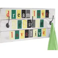 MCW Wandkapstok Love-Life, kapstok paneel, shabby-look vintage met 3 haken 30x60cm
