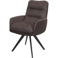 MCW Eetkamerstoel -G66, keukenstoel, draaibare autostand stof/textiel MVG ~ bruin-donkerbruin, met armleuning