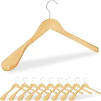 Merkloos kledinghanger - hout - set van 10 - brede schouders - natuur