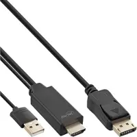 InLine HDMI - DisplayPort kabel | USB-A voeding | 4K 30Hz | 1 meter