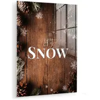MuchoWow Glasschilderij 120x160 cm - Schilderij acrylglas - Sneeuw - Houtlook - Quote - Let it snow - Foto op glas - Muurdecoratie woonkamer - Wanddecoratie slaapkamer - Schilderijen